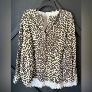H&M Leopard Print Long Sleeve Blouse in Beige and Brown